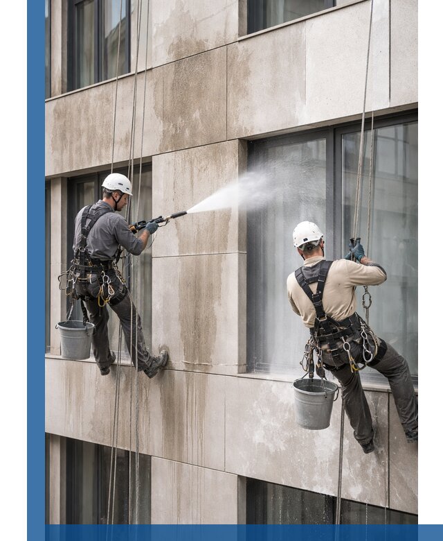 Послестроительная мойка фасада промышленным альпинизмом в Лиски