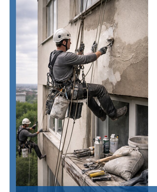 Косметический ремонт фасада зданий в Лиски промышленными альпинистами