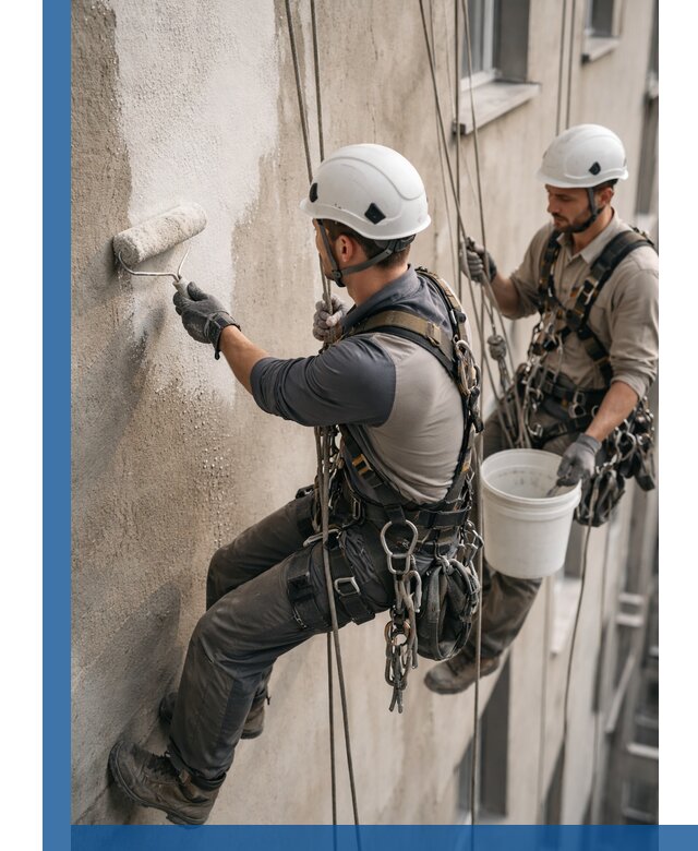 Грунтовка фасада на высоте в Лиски промышленными альпинистами