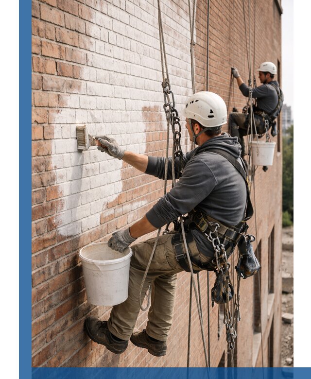 Покраска кирпичного фасада с доступным альпинистским сервисом в Лиски