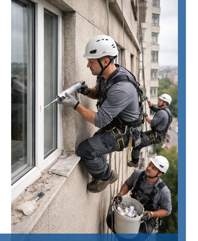 Герметизация оконных швов снаружи в Лиски от 1641 р. | ВЫСОТНИК-Лск