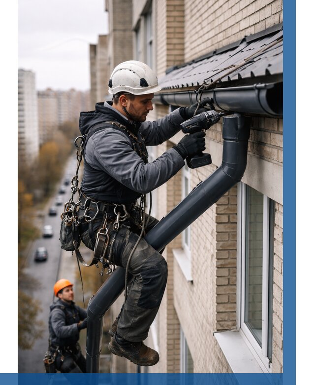 Монтаж водосточной системы на здании в Лиски от 5471 р. | ВЫСОТНИК-Лск