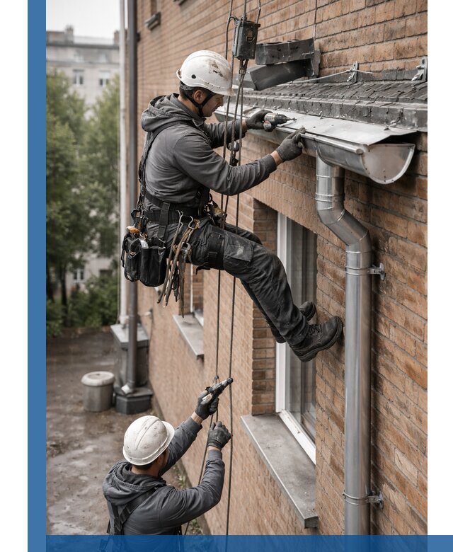 Монтаж водосточной системы на здании в Лиски под ключ