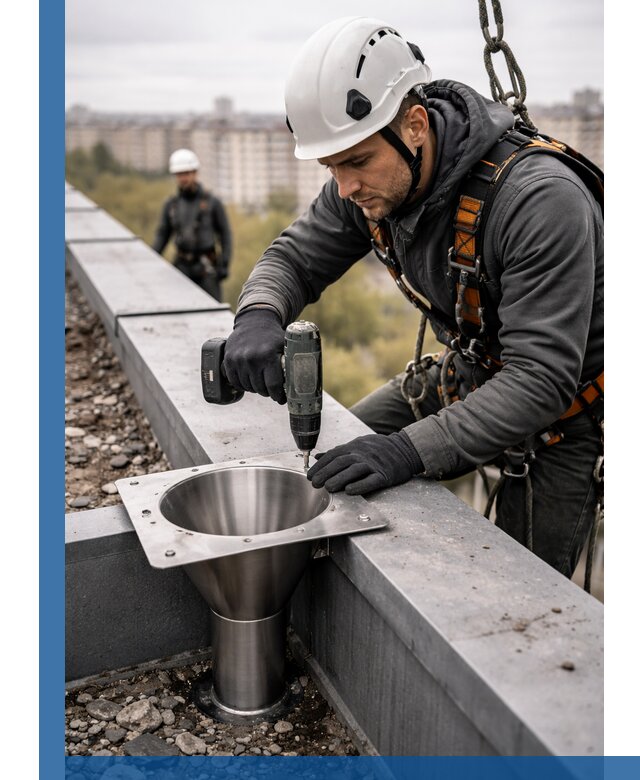 Монтаж водосточных воронок в Лиски для промышленных зданий