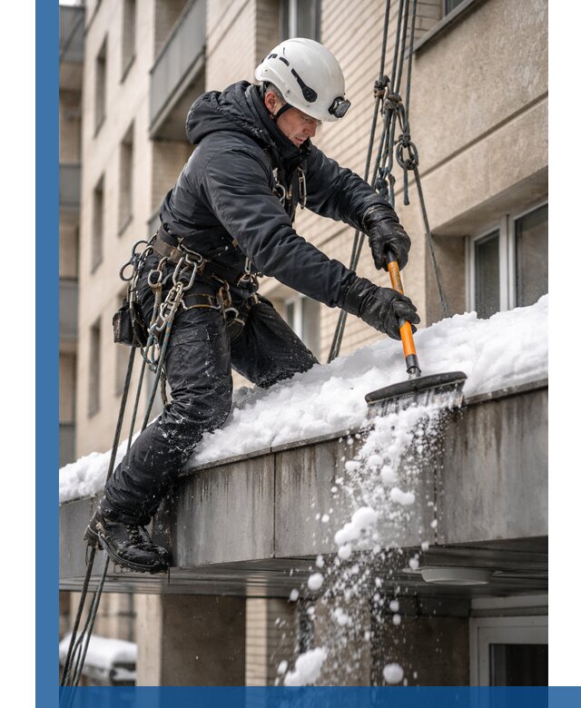 Очистка козырьков от снега в Лиски круглогодично безопасно