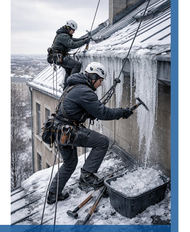 Удаление наледи с кровли в Лиски от 6018 р. | ВЫСОТНИК-Лск