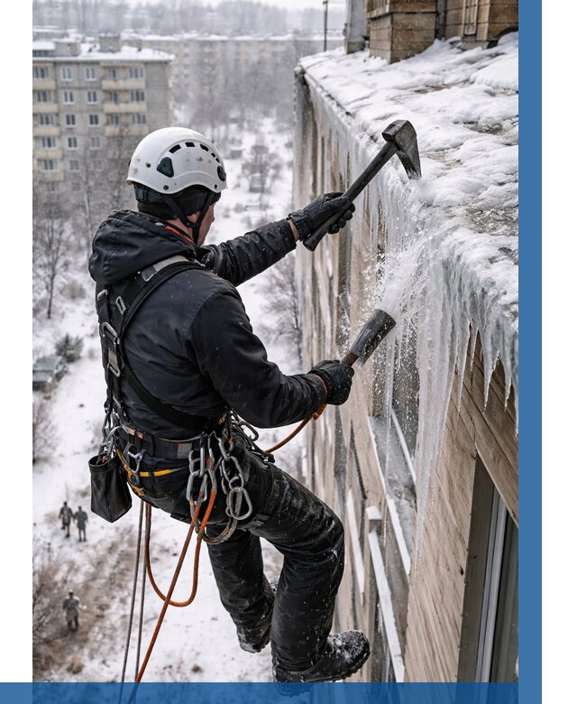 Сбивание сосулек с крыши в Лиски по цене от 4923 р. | ВЫСОТНИК-Лск