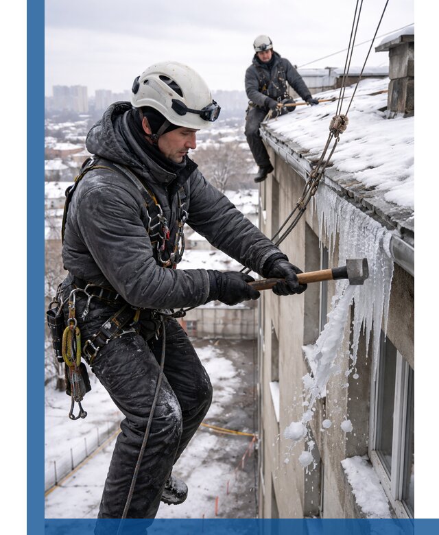 Сбивание и удаление сосулек с крыши в Лиски безопасно