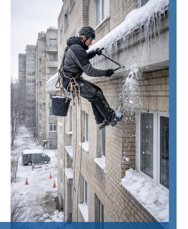 Удаление наледи с карнизов в Лиски от 383 р. | ВЫСОТНИК-Лск