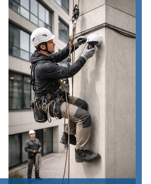 Монтаж камер видеонаблюдения на фасаде в Лиски от 9300 р.-ВЫСОТНИК-Лск