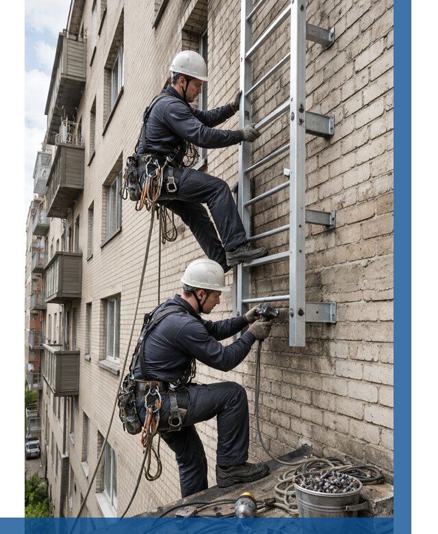 Монтаж пожарной лестницы в Лиски от 27353 р заказать у ВЫСОТНИК-Лск