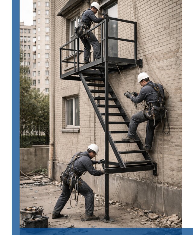 Монтаж пожарной лестницы в Лиски, установка и крепление