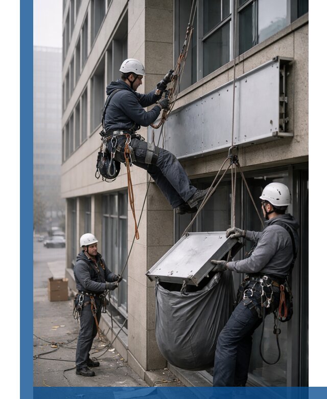 Демонтаж рекламной вывески с высотными работами в Лиски