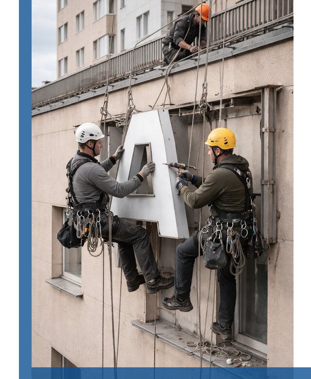 Ремонт и восстановление наружных вывесок на высоте в Лиски