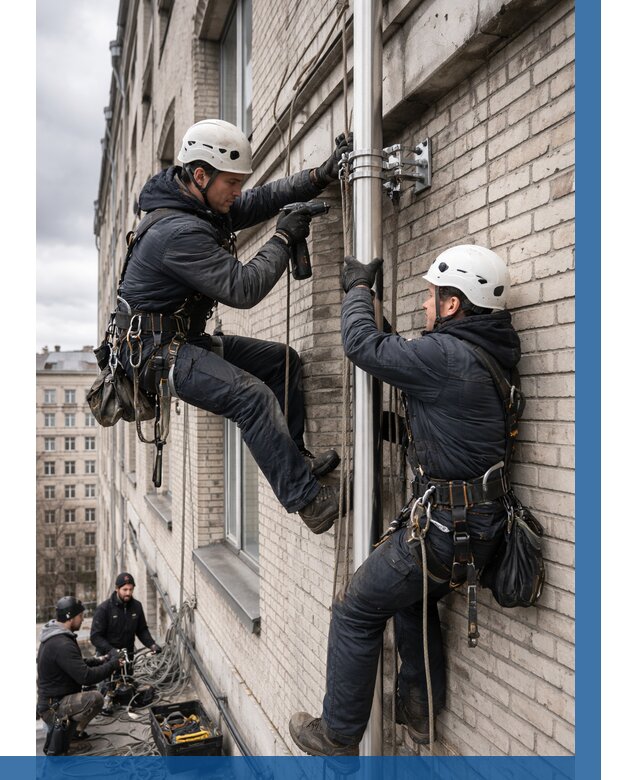 Монтаж флагштока на здании в Лиски от 7112 р. | ВЫСОТНИК-Лск