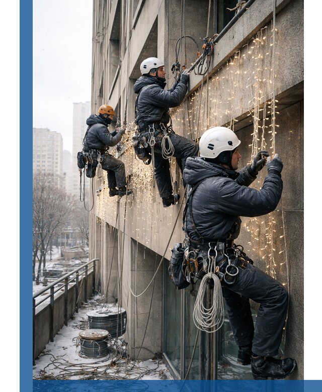 Монтаж новогодней иллюминации и украшение фасадов в Лиски