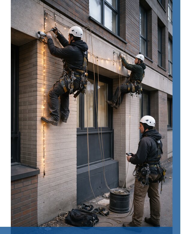 Монтаж гирлянд на фасаде в Лиски от 3829 р. | ВЫСОТНИК-Лск