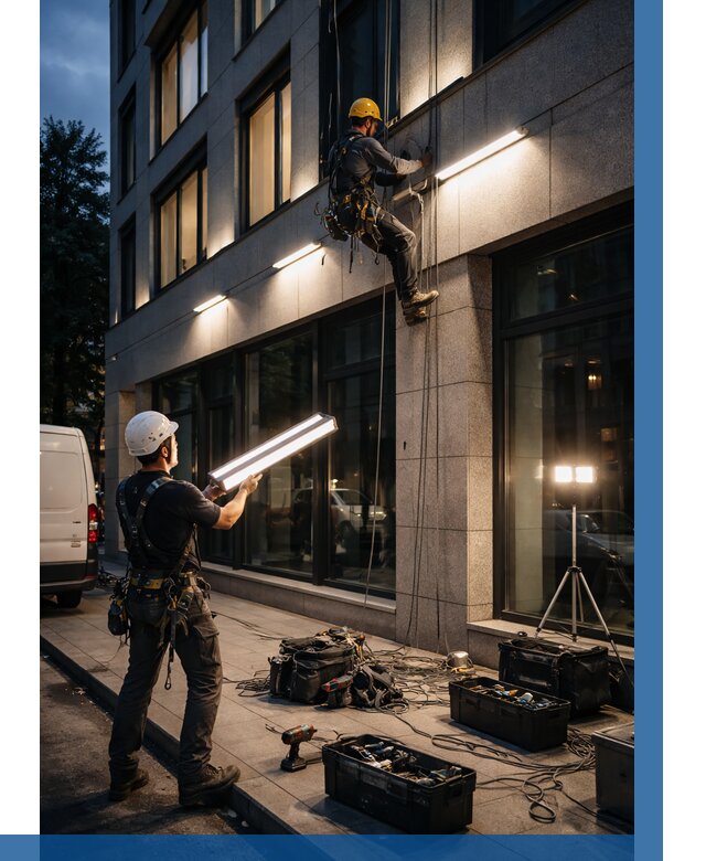 Монтаж архитектурной подсветки здания в Лиски от 2735 р.|ВЫСОТНИК-Лск