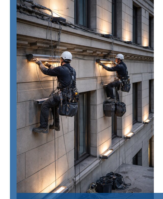 Монтаж архитектурной подсветки фасадов зданий в Лиски