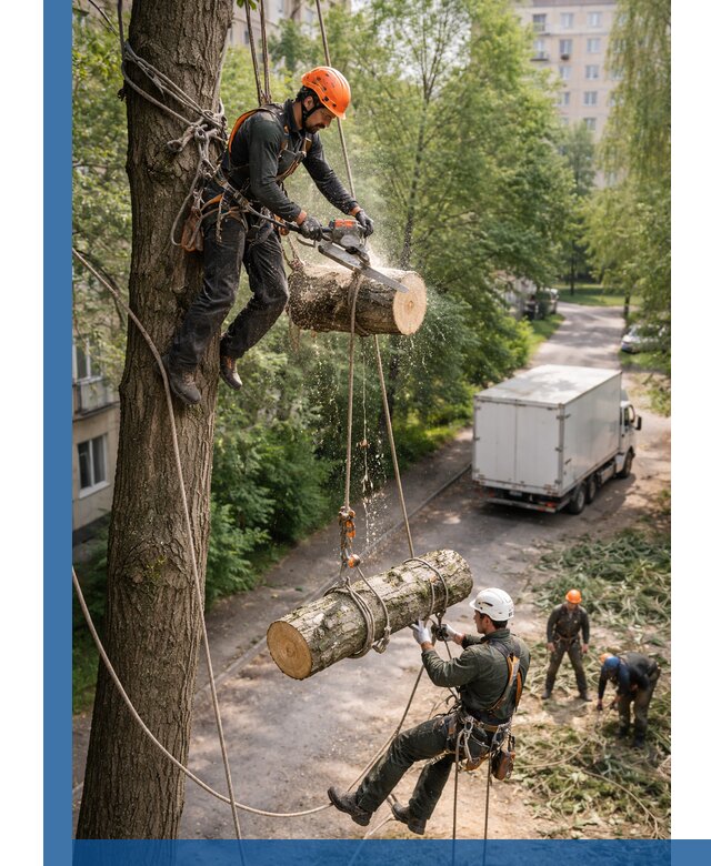 Спил деревьев альпинистами в Лиски, безопасно и без повреждений