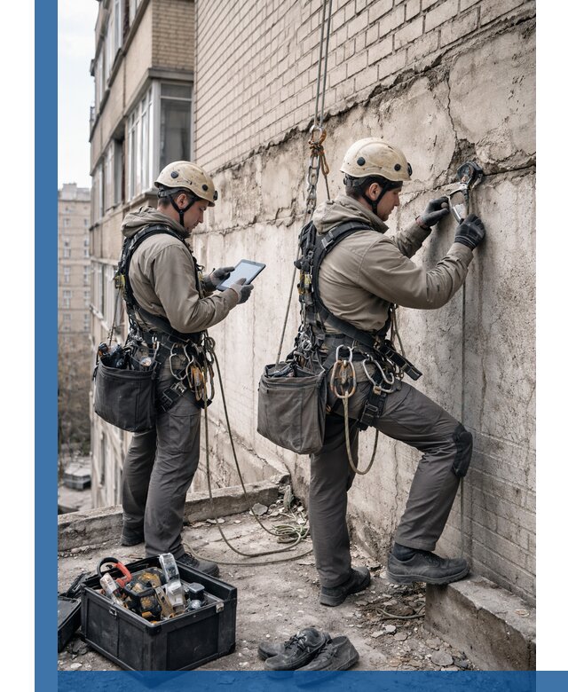 Обследование фасада промышленными альпинистами в Лиски