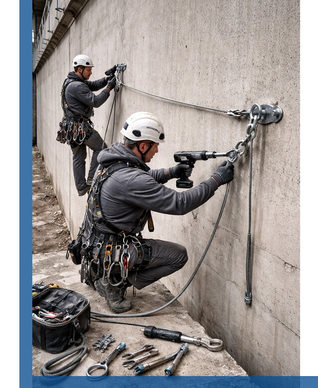 Монтаж анкерных линий высотной безопасности в Лиски