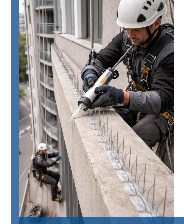 Установка шипов от птиц на фасадах и кровлях в Лиски